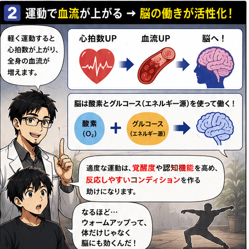 運動で血流が上がる→脳の働きが活性化！適度な運動は覚醒度や認知機能を高める